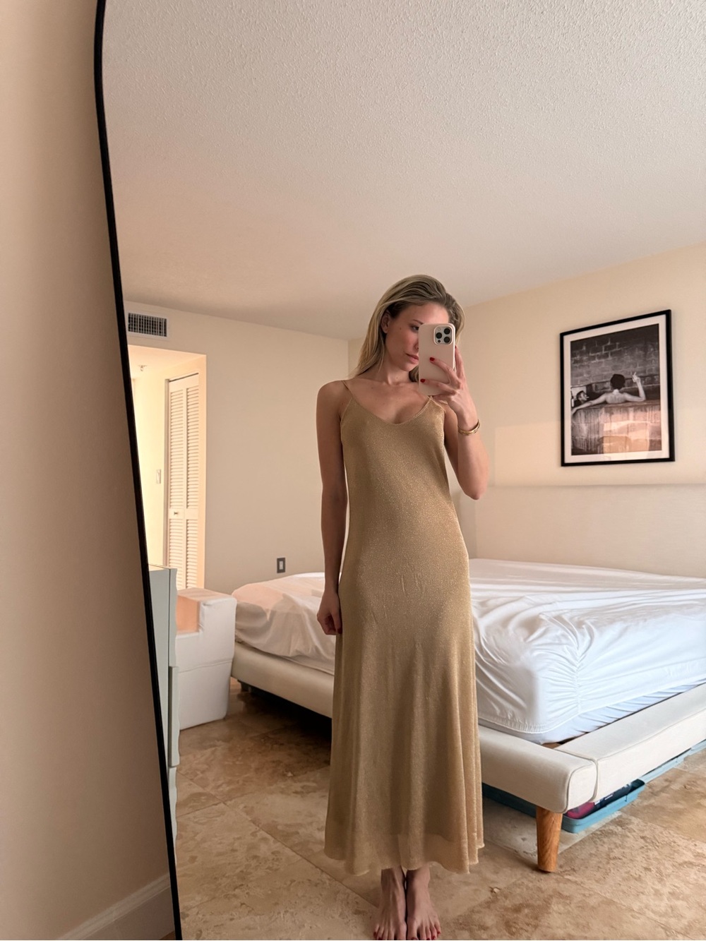 Zara Gold-Beige Maxi Slip Dress